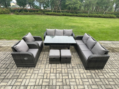 Fimous 10 Seater Lounge Rattan Sofa Set Outdoor Garden Furniture Rectangular Dining Table With Adjustable Chair - image 1