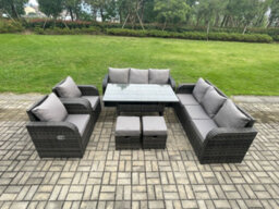 Fimous 10 Seater Lounge Rattan Sofa Set Outdoor Garden Furniture Rectangular Dining Table With Adjustable Chair - thumbnail 1