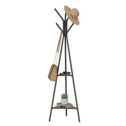 Ledrem Loft Series Industrial Hall Tree With 6 Hooks, 2 Triangular Shelves, Steel Frame, Brown And Black, 179 X 49.5 X 49.5 Cm - thumbnail 3