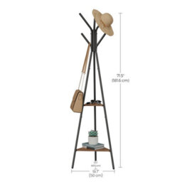 Ledrem Loft Series Industrial Hall Tree With 6 Hooks, 2 Triangular Shelves, Steel Frame, Brown And Black, 179 X 49.5 X 49.5 Cm - thumbnail 6