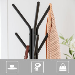 Ledrem Loft Series Industrial Hall Tree With 6 Hooks, 2 Triangular Shelves, Steel Frame, Brown And Black, 179 X 49.5 X 49.5 Cm - thumbnail 4