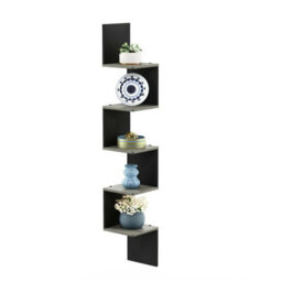 Walplus Furinno Rossi 5-Tier Wall Mount Floating Corner Square Shelf, French Oak Grey/black - thumbnail 1