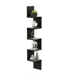 Walplus Furinno Rossi 5-Tier Wall Mount Floating Corner Square Shelf, French Oak Grey/black - thumbnail 2