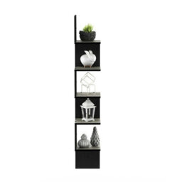 Walplus Furinno Rossi 5-Tier Wall Mount Floating Corner Square Shelf, French Oak Grey/black - thumbnail 3