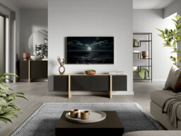 Impact Furniture Tv Unit Low Sideboard Oak And Black Cabinet Modern Entertainment Media Stand Handleless Doors With Storage 160Cm Kiznie - thumbnail 2
