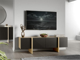 Impact Furniture Tv Unit Low Sideboard Oak And Black Cabinet Modern Entertainment Media Stand Handleless Doors With Storage 160Cm Kiznie
