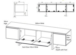 Impact Furniture Tv Unit Low Sideboard Oak And Black Cabinet Modern Entertainment Media Stand Handleless Doors With Storage 160Cm Kiznie - thumbnail 9