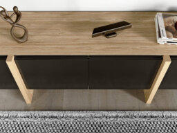 Impact Furniture Tv Unit Low Sideboard Oak And Black Cabinet Modern Entertainment Media Stand Handleless Doors With Storage 160Cm Kiznie - thumbnail 8