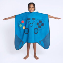 OHS Kids Poncho Beach Towel Hooded Quick Dry Microfibre Holiday, Gaming Teal - thumbnail 5