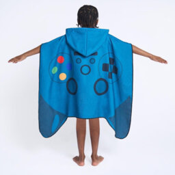 OHS Kids Poncho Beach Towel Hooded Quick Dry Microfibre Holiday, Gaming Teal - thumbnail 6