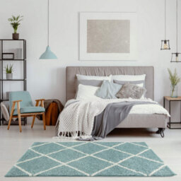 The Rugs Moroccan Shaggy Rugs And Runners Soft Fluffy Diamond Design High Pile Duck Egg Blue And Ivory Living Room Kitchen Hallway 550 - thumbnail 5