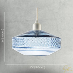 Happy Homewares Blue Glass Pendant Lighting Shade With Strip Of 3D Shaped Diamonds - thumbnail 7