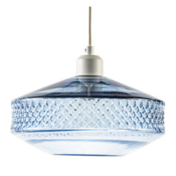 Happy Homewares Blue Glass Pendant Lighting Shade With Strip Of 3D Shaped Diamonds - thumbnail 1