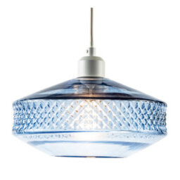 Happy Homewares Blue Glass Pendant Lighting Shade With Strip Of 3D Shaped Diamonds - thumbnail 2