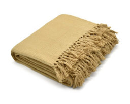 Velosso Elegant Textured Cotton Throw Blanket With Tassled Edging, Perfect For Sofa, Bed, Couch - 90Cm X 100Cm - Golden Beige