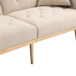 Abrihome Modern 2-Seater Velvet Sofa With 3-Speed Adjustable Backrest, Thick Cushions & Gold Metal Legs, Beige - thumbnail 9