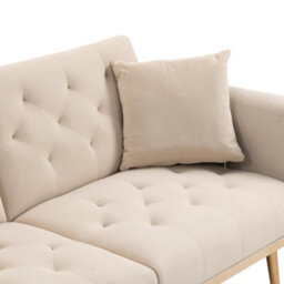 Abrihome Modern 2-Seater Velvet Sofa With 3-Speed Adjustable Backrest, Thick Cushions & Gold Metal Legs, Beige - thumbnail 8