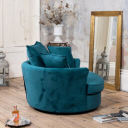 Havana Velvet Fabric Swivel Based Base Cuddle Chair - Teal - thumbnail 3