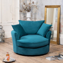 Havana Velvet Fabric Swivel Based Base Cuddle Chair - Teal - thumbnail 1