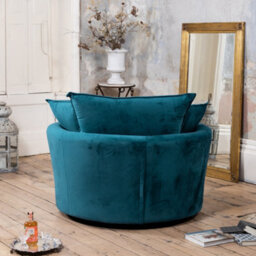 Havana Velvet Fabric Swivel Based Base Cuddle Chair - Teal - thumbnail 4