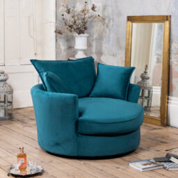 Havana Velvet Fabric Swivel Based Base Cuddle Chair - Teal - thumbnail 2