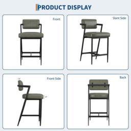 Set Of 2  Bar Stools Tall Bar Chairs With Thick Cushion & Metal Legs Upholstered Counter Height Bar Stools - Green - thumbnail 3