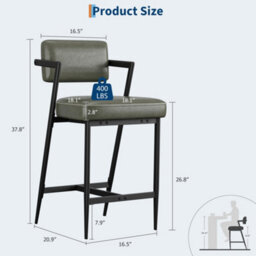 Set Of 2  Bar Stools Tall Bar Chairs With Thick Cushion & Metal Legs Upholstered Counter Height Bar Stools - Green - thumbnail 2