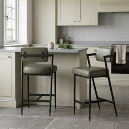 Set Of 2  Bar Stools Tall Bar Chairs With Thick Cushion & Metal Legs Upholstered Counter Height Bar Stools - Green