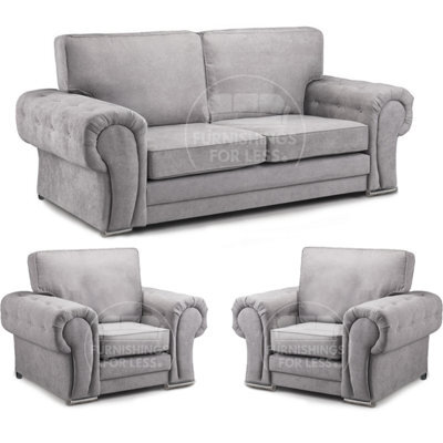 Furnishings For Less UK Milan Fabric 3 Piece Sofa Suite Grey Full Back 3 Seater And 2 Matching Armchairs -  3 1 1 - image 1
