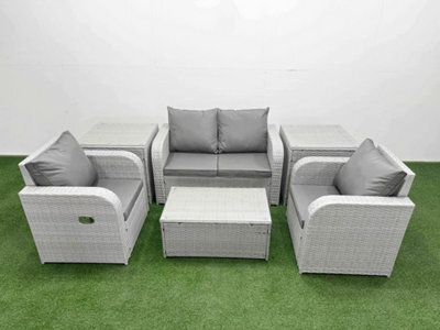 Fimous Light Grey Pe Wicker Rattan Garden Furniture Set Sofa Set Reclining Adjustable Chair Coffee Table 4 Seater 2 Side Table - image 1