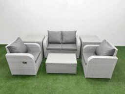 Fimous Light Grey Pe Wicker Rattan Garden Furniture Set Sofa Set Reclining Adjustable Chair Coffee Table 4 Seater 2 Side Table - thumbnail 1