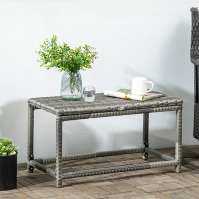 Outsunny Outdoor Coffee Table W/ Plastic Board Under The Full Woven Table Top, Grey - image 1