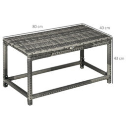 Outsunny Outdoor Coffee Table, Pe Rattan Side Table W/ Plastic Board, Grey - thumbnail 3