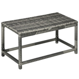 Outsunny Outdoor Coffee Table, Pe Rattan Side Table W/ Plastic Board, Grey - thumbnail 2