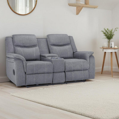 Furnishings For Less UK Orlando Grey Fabric 2 Seater Electric Reclining Sofa Centre Console - image 1