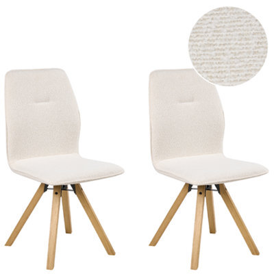 Beliani Set Of 2 Dining Chairs Swivel Alkali Boucle Off-White - image 1