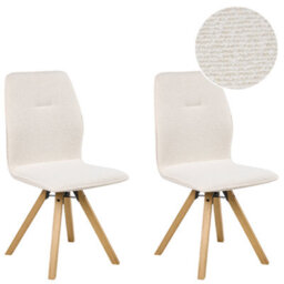 Beliani Set Of 2 Dining Chairs Swivel Alkali Boucle Off-White