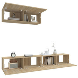 Berkfield 3 Piece Tv Cabinet Set Sonoma Oak Engineered Wood - thumbnail 4