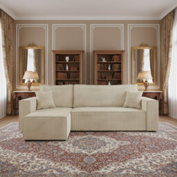 Karl Sofa Bed With Sleeping Function And Bedding Storage Chipboard Frame Wave Springs 244X145X83 Cm Universal Side Cream - thumbnail 2