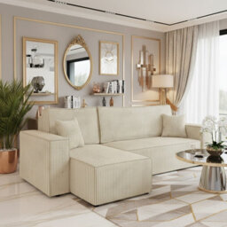 Karl Sofa Bed With Sleeping Function And Bedding Storage Chipboard Frame Wave Springs 244X145X83 Cm Universal Side Cream - thumbnail 1