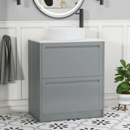 Royal Bathrooms Royal Bathroom Elmore 700mm Matt Pebble Grey Freestanding Countertop Bathroom Vanity Unit 2 Drawer With Art Basin - thumbnail 1