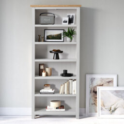 Farro Grey 6 Tier Large Bookcase - Painted With Oak Top - By Roseland Furniture - thumbnail 2