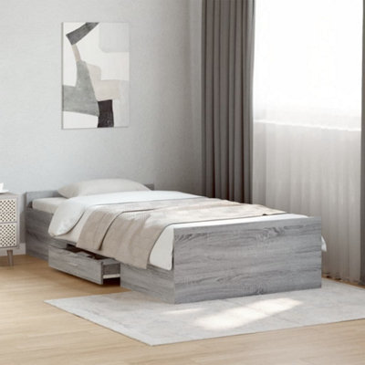 Berkfield Bed Frame With Drawers Without Mattress Grey Sonoma 75X190 Cm Small Single - image 1