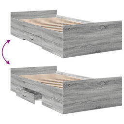 Berkfield Bed Frame With Drawers Without Mattress Grey Sonoma 75X190 Cm Small Single - thumbnail 7