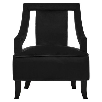 Orsina Black Velvet Accent Chair, Plush Black Velvet Upholstery With Inward-Curving Arms, Wooden-Leg Lounge Chair - image 1