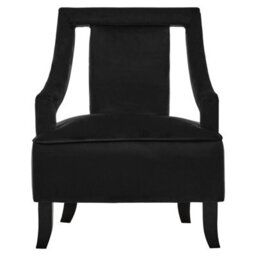 Orsina Black Velvet Accent Chair, Plush Black Velvet Upholstery With Inward-Curving Arms, Wooden-Leg Lounge Chair - thumbnail 2