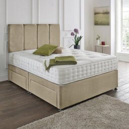 Dining Tables Zanzibar Headboard Divan Set , 2 Drawer On Same Side With Sprung 1500 Comfort Mattress - Light Boucle Natural - King - thumbnail 1