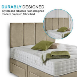 Dining Tables Zanzibar Headboard Divan Set , 2 Drawer On Same Side With Sprung 1500 Comfort Mattress - Light Boucle Natural - King - thumbnail 3