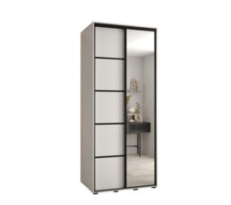 Arte Elegant White Cannes V Sliding Wardrobe H2050mm W1200mm D600mm With Custom Black Steel Handles And Decorative Strips