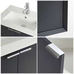 Homestylestore Anthracite 610mm Wall Hung Bathroom Vanity Unit With Basin And Chrome Finger Pull Handle - thumbnail 3
